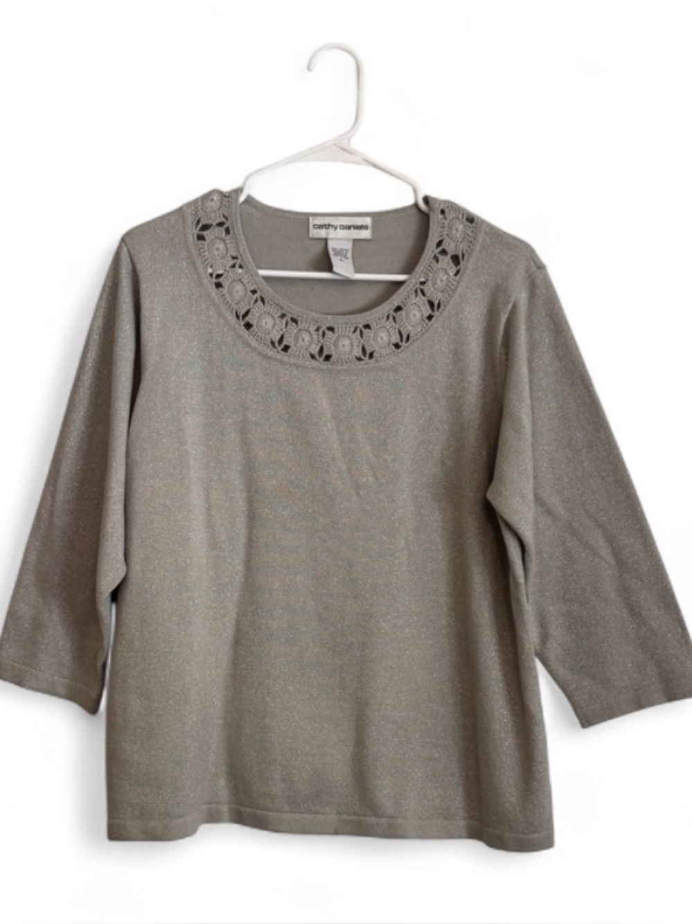 Cathy Daniels women's metallic silver gray knit sweater top